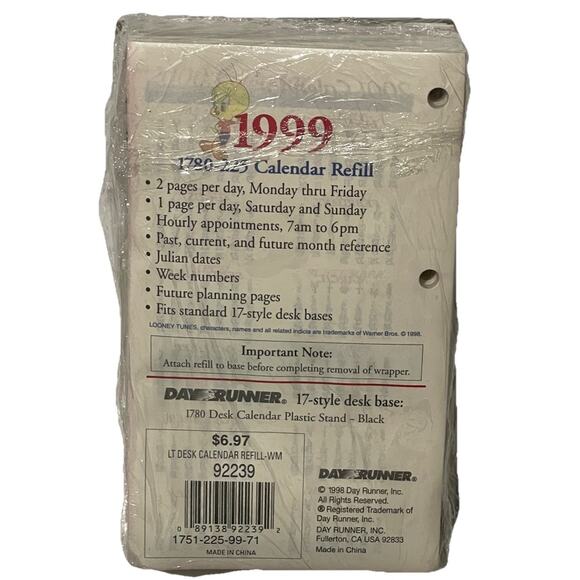 Vintage 1999 Looney Tunes Tweety Bird Desk Calendar Refill with Tabs Never‎ Used - Picture 2 of 6